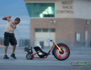 JP models the pull start mechanism for The Big Wheel.  (Photo: Jeff Boerio)