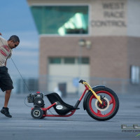 JP models the pull start mechanism for The Big Wheel.  (Photo: Jeff Boerio)