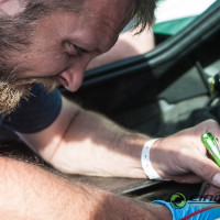 Chris Cox works on the fuel system for Cindi's car (Photo: Jeff Boerio)