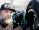 Pre-race tire check.