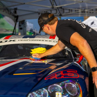 Wiping down the car at the end of the day. 