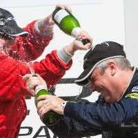 Cindi celebrates with Steve Streimer after both reached the podium in the Discount Tire Invitational race at the Utah Grand Prix (Photo: Jeff Boerio)