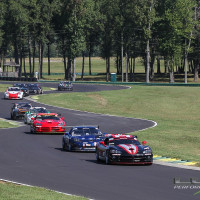 Cindi at the front of a pack of cars at VIR (Photo: Chris Clark)