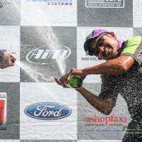 When Steve Streimer finished 3rd, but was unavailable to take his spot on the podium, Crew Chief Fred Lux sent JP Marais to get a shower (Photo: Chris Clark)